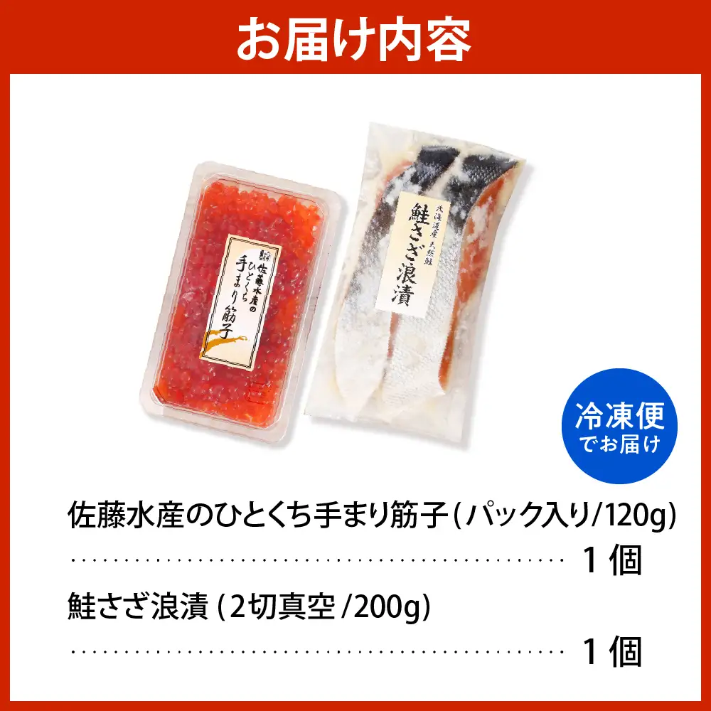 佐藤水産 鮭さざ浪漬(塩糀漬)2切入(100g×2）＆ 手まり筋子120g×1個セット【KAT-608】