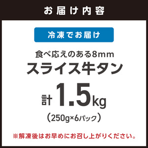 食べ応えのある8mm スライス牛タン 250g×6 計1.5kg 牛タン【034-0097】