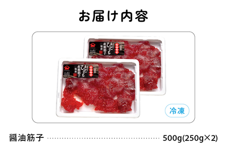 〈6月配送〉訳あり 紅鮭筋子醤油漬 500g (250g×2個入）加藤水産 ひとくちカット すじこ 魚卵 海鮮 おかず おにぎりの具 贈答 ギフト 人気 留萌市 R002-004-06