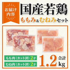 【カット済】国産 若鶏 ももみ むねみ セット (合計1.2kg・ももみ300g×2P/むねみ300g×2P) 小分け 冷凍 セット【都城福鳥】A1012