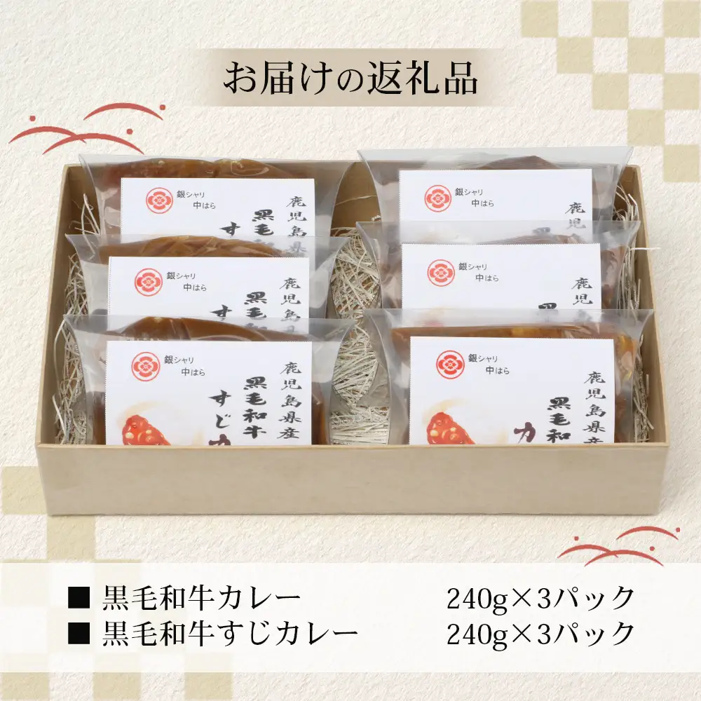 ［2種類］＼日本料理人の手作り／ 鹿児島県産 黒毛和牛レトルトパック 2種セット ≪合計6パック≫ カレー（240g×3パック）/すじカレー（240g×3パック） GN-7｜鹿児島県 南大隅町 あたためるだけ 黒毛和牛 牛すじ 牛肉 カレー おかず 時短 銀シャリ中はら