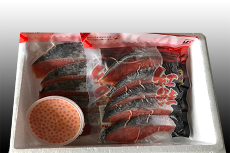 いくら醤油漬け100g×1P、紅鮭切身5切×2P A-30029