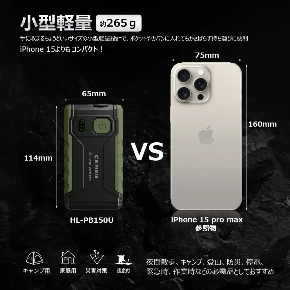 多機能ポータブルバッテリーライト LEDライト付 耐衝撃 HL-PB150U
