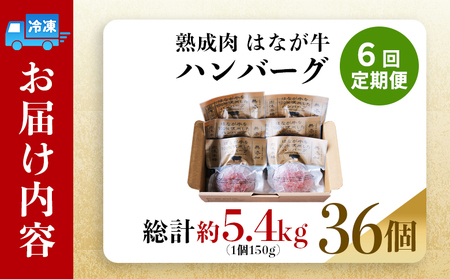 ＜熟成肉 はなが牛ハンバーグ 6個（1個150g）6回定期便＞ 肉 お肉 牛肉 牛 ビーフ 牛100％ 肉加工品 お惣菜 洋食 おかず 弁当 ランチ ディナー 国産 小分け 個包装 簡単調理 特産品 ゆうぼく 愛媛県 西予市【冷凍】『2か月以内に第1回目を出荷予定』 UYB0044