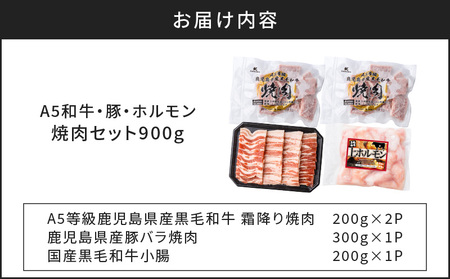 【 A5和牛 ・ 豚 ・ ホルモン 】焼肉セット900g K002-055 豚肉 豚バラ 牛肉 黒毛和牛
