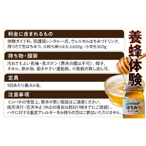 1282.【要予約 大人1名様用】あんどう養蜂 まるごと養蜂体験（約3時間）はちみつ600g付き