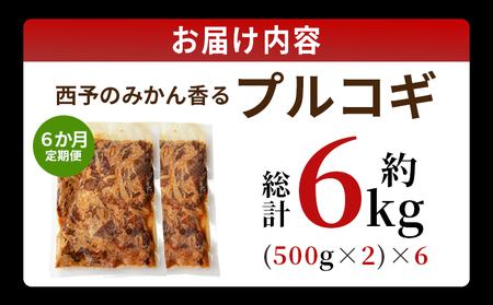 ＜西予のみかん香るプルコギ 合計 約1kg（500g×2） 6か月定期便＞ みかん風味 韓国 牛肉 お肉 味付け 焼肉 タレ漬け タレ レシピ プルコギ丼 献立 アレンジ 味付け 子供 惣菜 おかず グルメ 愛媛県 西予市【冷凍】『入金確認後、お申込み月の翌月より配送を開始します』 MMW0019