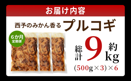 ＜西予のみかん香るプルコギ 約1.5kg（500g×3） 6か月定期便＞ みかん風味 韓国 牛肉 お肉 味付け 焼肉 タレ漬け タレ レシピ プルコギ丼 献立 アレンジ 味付け 子供 惣菜 おかず グルメ 愛媛県 西予市【冷凍】『入金確認後、お申込み月の翌月より配送を開始します』 MMW0022
