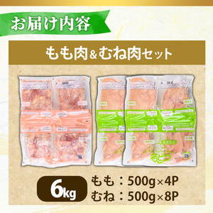 No.1359-B 鹿児島県産若鶏もも肉・むね肉(計約6kg・もも4P/むね8P) 国産 九州産 鹿児島県産 鶏肉 若鶏 とり肉 もも肉 モモ肉 むね肉 ムネ肉 小分け 肉 冷凍 おかず お弁当 おつまみ 唐揚げ チキン南蛮 サラダチキン 【南九フーズ】