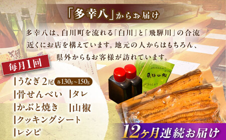 【12回定期便】【備長炭】 国産 うなぎの蒲焼 2尾セット 鰻 ウナギ タレ付き 白川町 / 多幸八 [AWBL012]