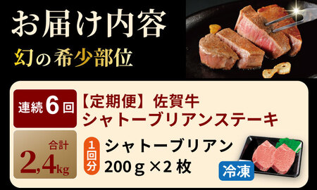 【定期便】佐賀牛プレミアム定期便　シャトーブリアンステーキ400g（200ｇ×2）（全6回/連続月お届け） 冷凍 赤身 国産 お肉 ブランド牛 牛肉 ステーキ フィレ 希少部位 贅沢  Q480-001