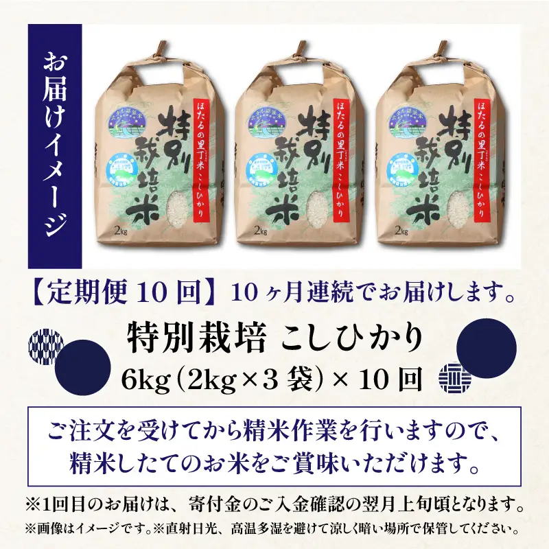 【先行予約】【令和8年産 新米】【10ヶ月定期便】ほたるの里 特別栽培こしひかり 6kg [O-002001] 精米 ベストファーマー
