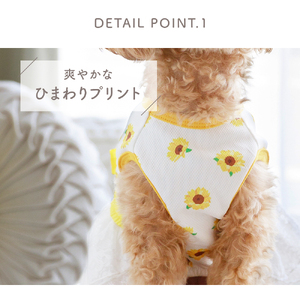 ひまわりレースフリルワンピース メッシュ 向日葵 花柄 イエロー ドッグウェア【ココアトワ(cocoAtoi)】 Ｍ