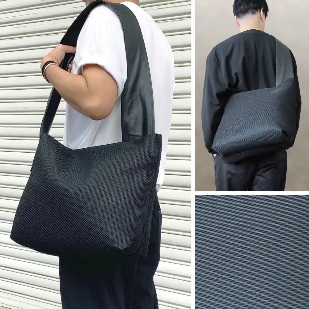 【-Less】DIA MESH／アシンメトリーショルダーバッグ　L （ブラック）　LMSB-7003