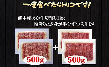 熊本県産和牛 「 あか牛 」 切り落とし 約1kg （ 霜降と赤身のお試しセット ） 牛肉 お肉 ニク 肉 にく 牛 国産牛 国産 熊本県産 あか牛 熊本和牛あか牛