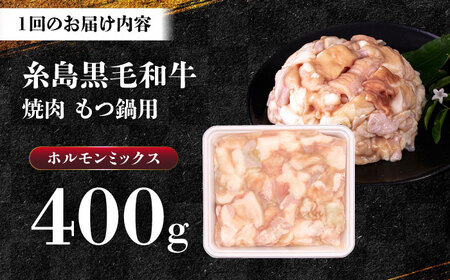 【全3回定期便】A4ランク 和牛 ホルモンミックス 400g もつ鍋 ホルモン焼き 糸島牛 糸島市 / 一番田舎[AGN011]