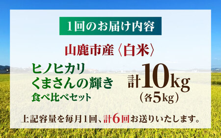 【先行予約】【6回定期便】食べ比べ くまさんの輝き ヒノヒカリ 白米  10kg（5kg×2袋） 山鹿市産【奥村果実園】[ZFK026]