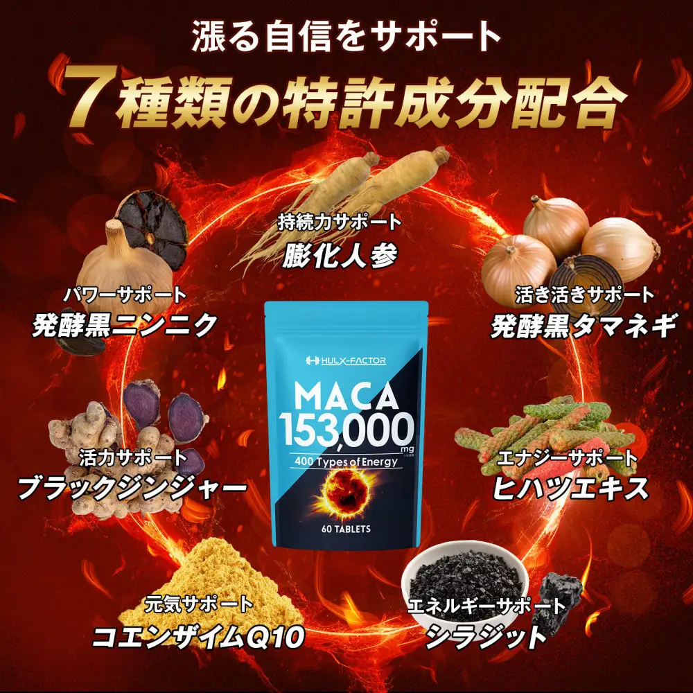 ハルクファクター 20倍濃縮 マカ 153000mg 60粒 亜鉛 450mg 厳選400成分 特許成分 持続型 サプリ 高麗人参 牡蠣 すっぽん ビール酵母 医師監修 日本製