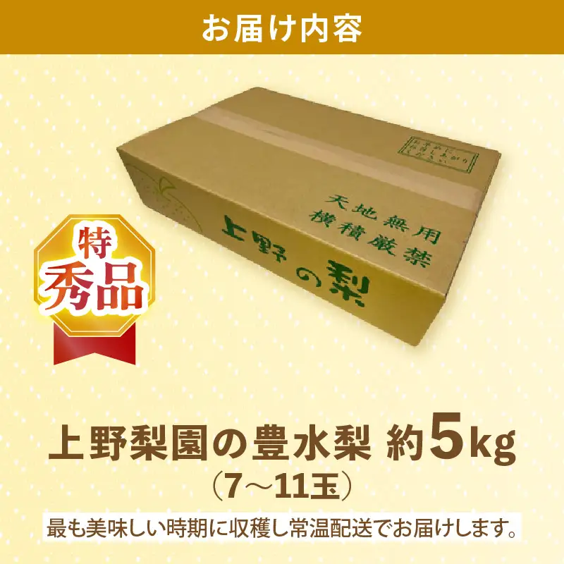 【先行予約】上野梨園の特選大玉 豊水梨『特秀品』糖度保証 5kg 光糖度センサー選果品 梨園直送！ / 期間限定 果物 フルーツ 農家直送 シャキシャキ もぎたて 旬 お取り寄せ ※2026年9月上旬より順次発送 [aw077-b002]