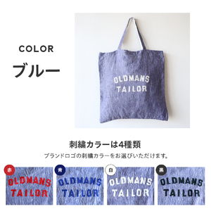 トートバッグ 【OLDMAN'S TAILOR】LOGO EMBROIDERY LINEN TOTE BAG　ブルー リネン