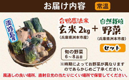 【期間限定】淡路島産 合鴨農法米玄米2kg＋自然栽培野菜セット / 野菜セット
