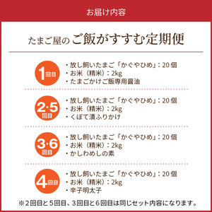 たまご屋の「ご飯がすすむ定期便Ａ」（卵20個・米2kg・月替わり品）6ヵ月コース _07T-003