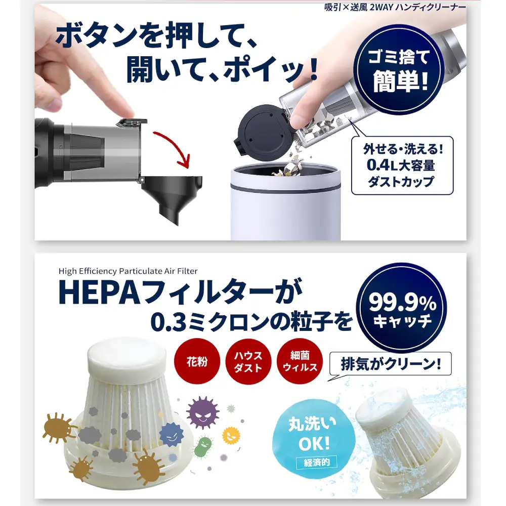 車用ハンディクリーナー＆ブロワー CK-ORD23 / コードレス18000Pa強力吸引・吸引＆送風2WAY 小型軽量カークリーナー / 恵那市 / サイバーストーク[AUGG004]