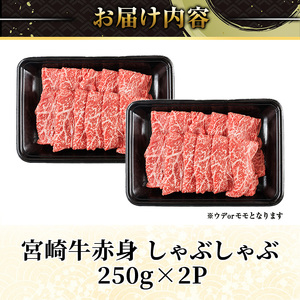 宮崎牛 赤身カット しゃぶしゃぶ (計500g・250g×2) しゃぶしゃぶ お肉 牛肉 黒毛和牛 宮崎牛 ブランド和牛 冷凍 国産 モモ ウデ 宮崎県産【YM-22】【YAMATO株式会社】
