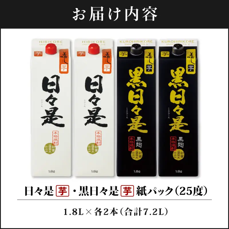 芋焼酎 紙パック 4本『日々是（芋）』『黒日々是（芋）』温泉水仕立ての焼酎 KN021-005-02 酒 アルコール