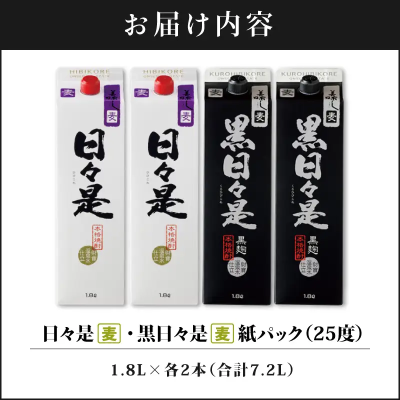麦焼酎 紙パック 4本『日々是（麦）』『黒日々是（麦）』温泉水仕立ての焼酎 KN021-010-02 酒 アルコール