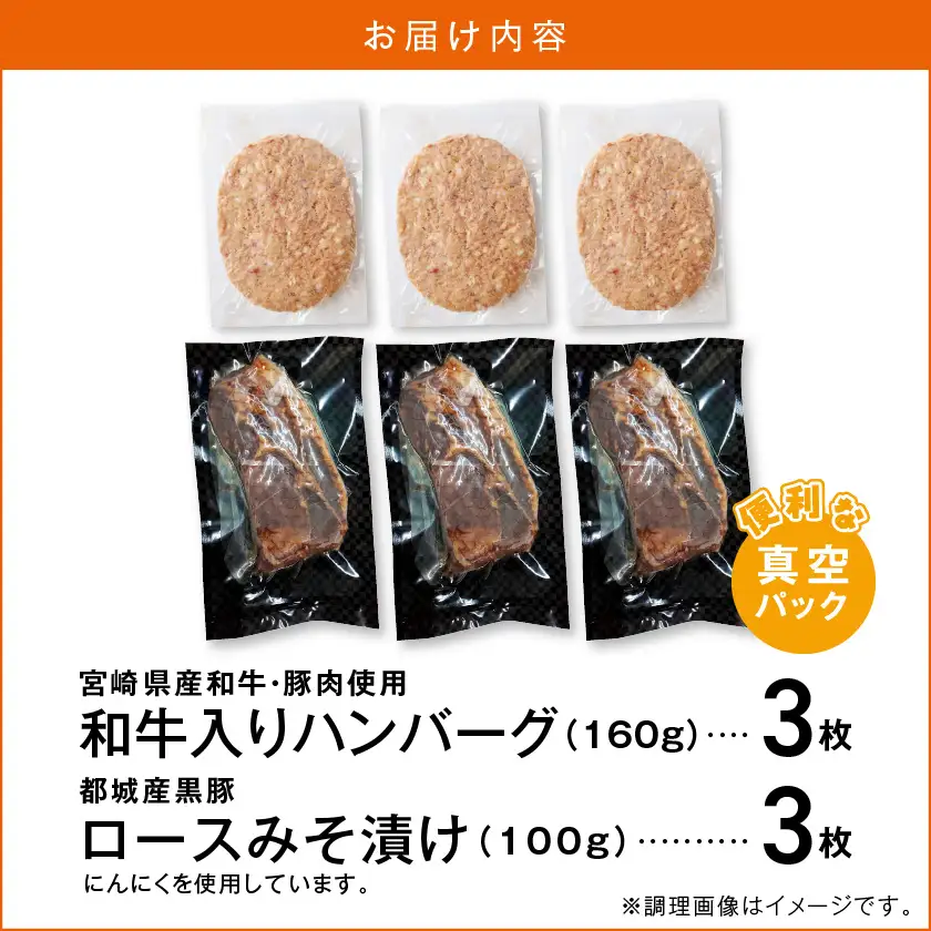 和牛入りハンバーグ&黒豚味噌漬けセット〔AA-N4-007〕_(都城市) 宮崎県産和牛・豚肉 ハンバーグ 黒豚ロースみそ漬け