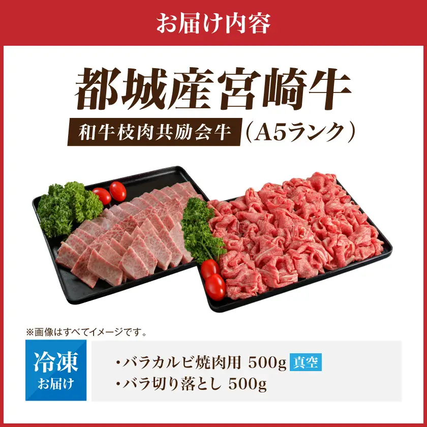 【和牛枝肉共励会牛】(A5)宮崎牛バラカルビ&バラ切り落としセット_26-25-011_(都城市) 宮崎県 宮崎牛 バラ カルビ 焼肉 切り落とし すき焼き 牛丼 品評会出展牛 特別セット