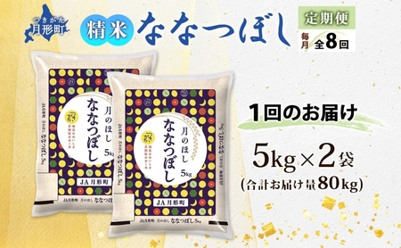 【令和8年産先行予約】北海道 定期便 8ヵ月連続8回 令和8年産 ななつぼし 5kg×2袋 特A 精米 米 白米 ご飯 お米 ごはん 国産 ブランド米 おにぎり ふっくら 常温 お取り寄せ 産地直送 送料無料 月形 