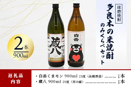 多良木の米焼酎のみくらべ 2本～ 蔵八900ml・白岳くまモン900ml  015-0703