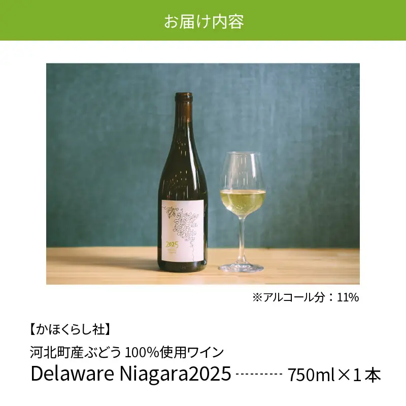 ワイン デラウェア ニアガラ 2025 750ml 河北町産 ワイン