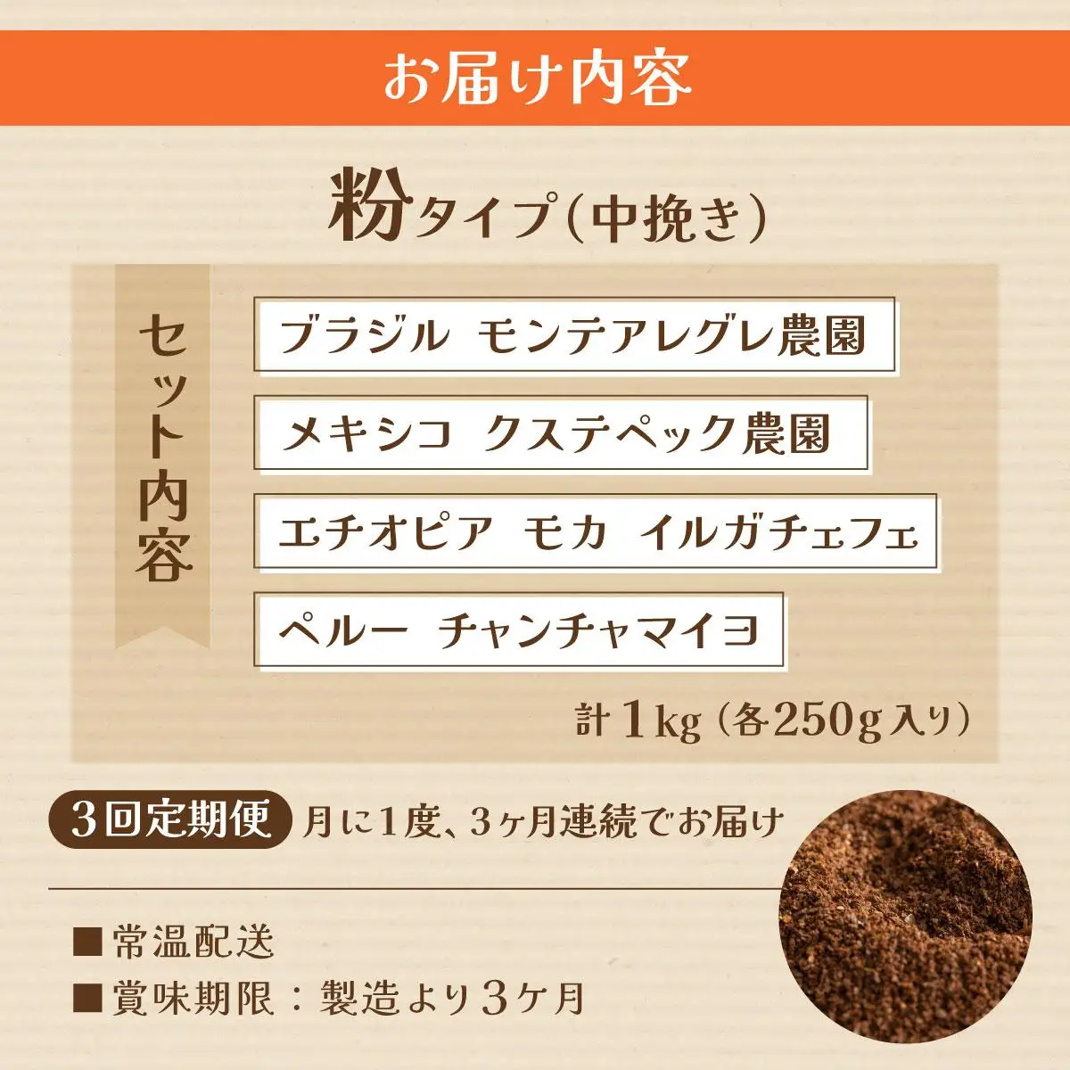 ＜定期便・全3回＞申込後に自家焙煎！魅惑のスペシャルティ コーヒー 4種セット【粉】1kg