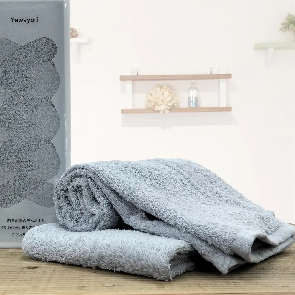 【フェイス3枚組】『贈り物に』ボックス入りオーガニックコットンタオル（33×100cm）やわよりF3-BL