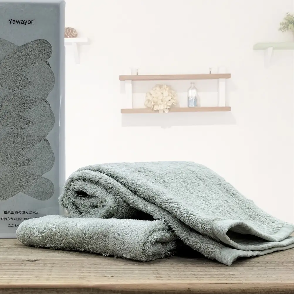 【フェイス3枚組】『贈り物に』ボックス入りオーガニックコットンタオル（33×100cm）やわよりF3-GR