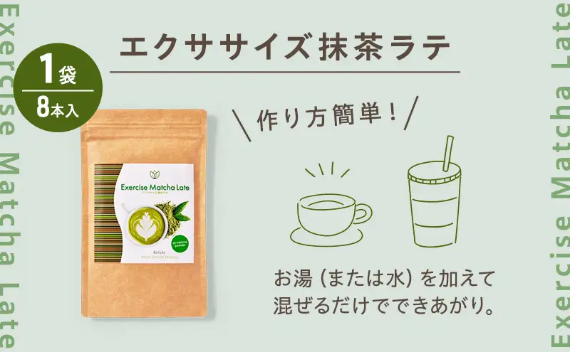 定期便 12回 エクササイズ 抹茶ラテ 8本入 1袋 抹茶 ラテ 美容 健康 ダイエット 飲料 抹茶 ラテ ポリフェノール アミノ酸 食物繊維 コーヒークロロゲン酸 コエンザイムQ10 L-カルニチン 燃焼サポート 送料無料 日本第一製薬 岐阜県 揖斐川町