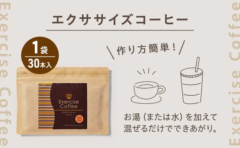 定期便 12回 エクササイズ コーヒー 30本入り 1袋 美容 健康 ダイエット 飲料 珈琲 ポリフェノール アミノ酸 食物繊維 コーヒークロロゲン酸 コエンザイムQ10 L-カルニチン 燃焼サポート 送料無料 日本第一製薬 岐阜県 揖斐川町