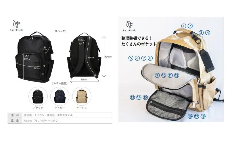 大人気PairFook　ペアレンツリュック 男女兼用 ネイビー