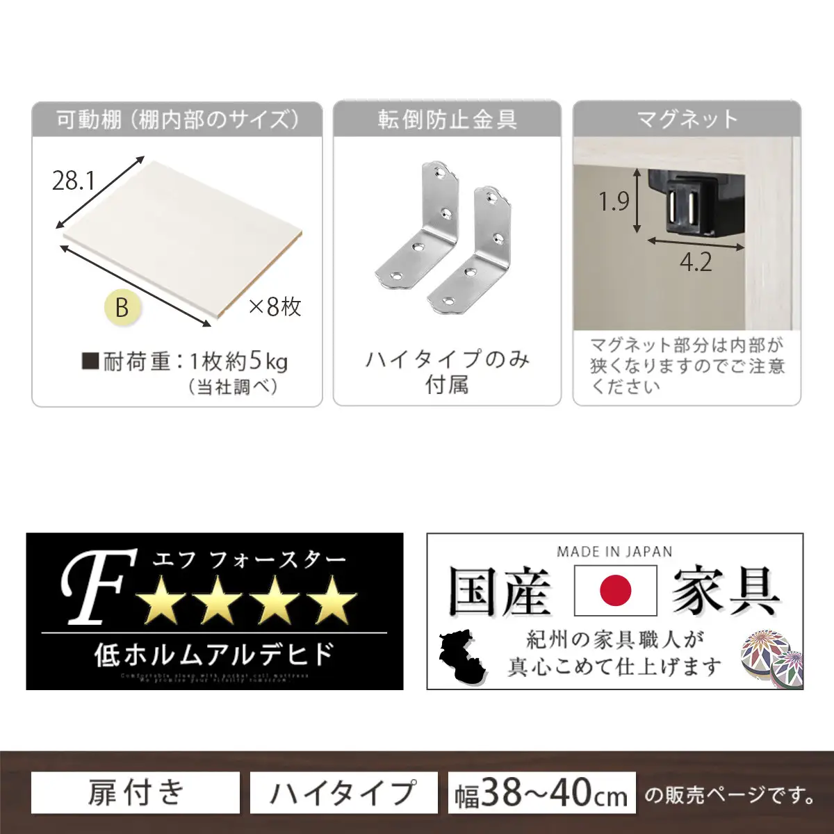 【完成品でお届け】オーダーすき間ラック〔幅38cm・扉右開き・ハイタイプ〕（ホワイト）すき間ラック 収納棚 扉付き スリム 約 奥行32 高さ178 ハイタイプ オーダーラック キッチン 洗面所 AKANBE400099-38R-WH