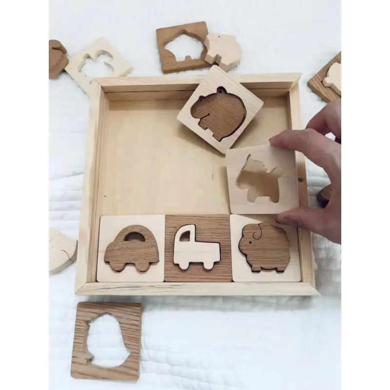 国産ヒノキとケヤキの木製パズル（小）　パズル 手作り おもちゃ 知育 玩具 無垢 ひのき けやき ヒノキ ケヤキ 木製 国産 日本製 子供 プレゼント ギフト 滋賀県 米原市