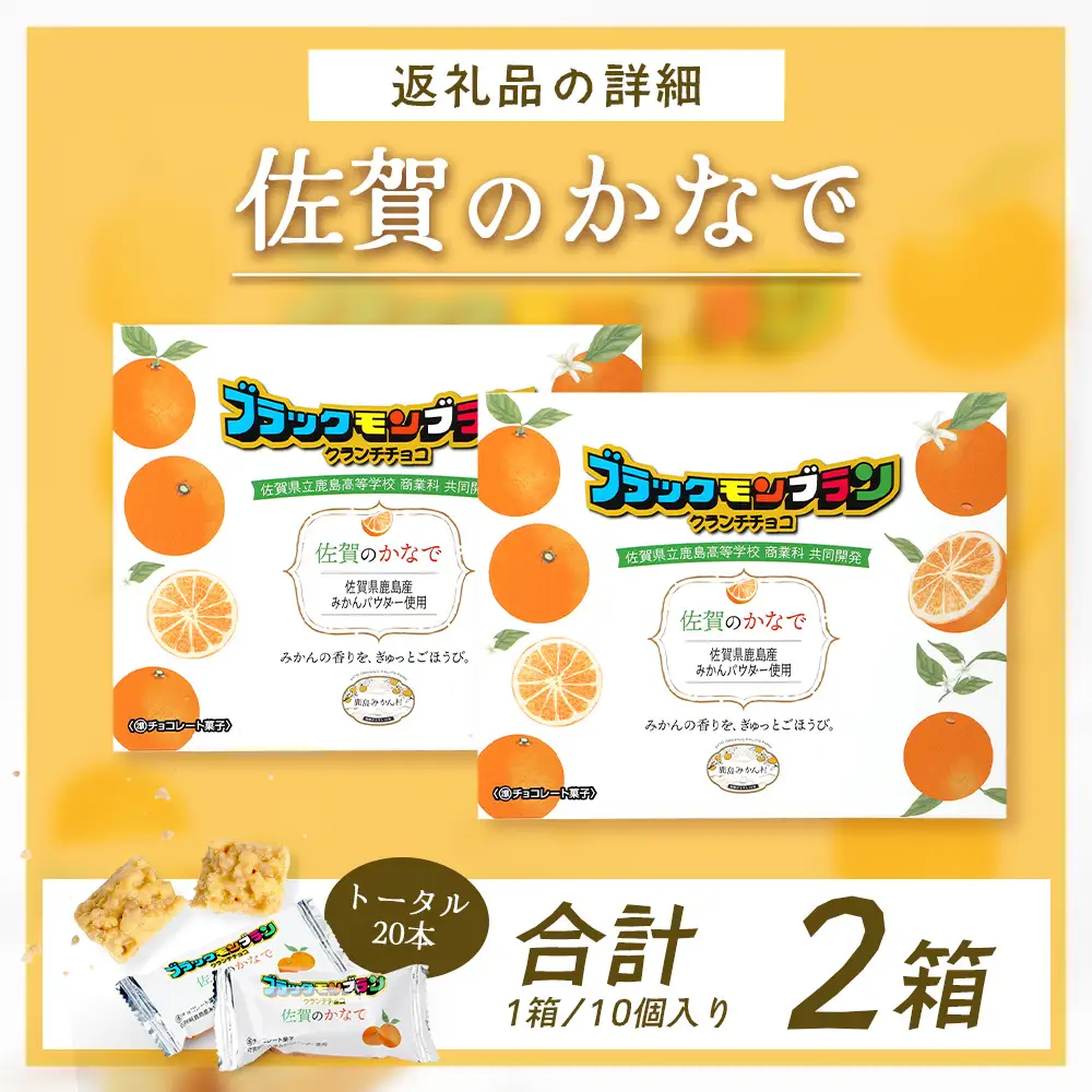 【鹿島高校 商業科 共同開発】みかん クランチチョコ 佐賀のかなで 鹿島産みかんパウダー使用 2箱（10本入×2箱）佐賀 鹿島 チョコレート ご当地スイーツ B-900