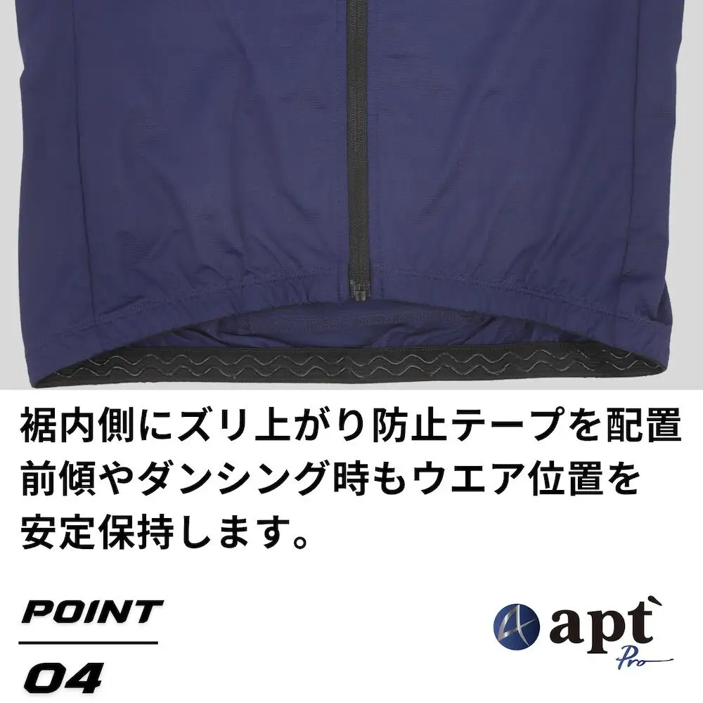 apt'PRO サイクルジャージ 半袖 メンズ 接触冷感 吸汗速乾 高弾性ストレッチ 3バックポケット+ファスナー1 反射材 裾すべり止め 春夏 ロードバイク 自転車ウェア XL　ネイビー　apt04