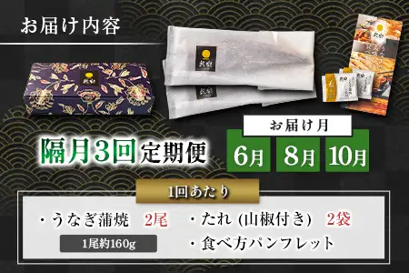 うなぎ 蒲焼 定期便 ＜計3回＞ 鰻 2尾 （計960g） 国産 ウナギ 3か月 隔月 人気 ギフト 贈答品 おすすめ 小分け 宮崎県 高鍋町 名物【MR-g-002】
