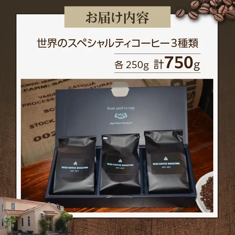 厳選！世界のスペシャルティコーヒー 250ｇ×3種 豆_08-386-1