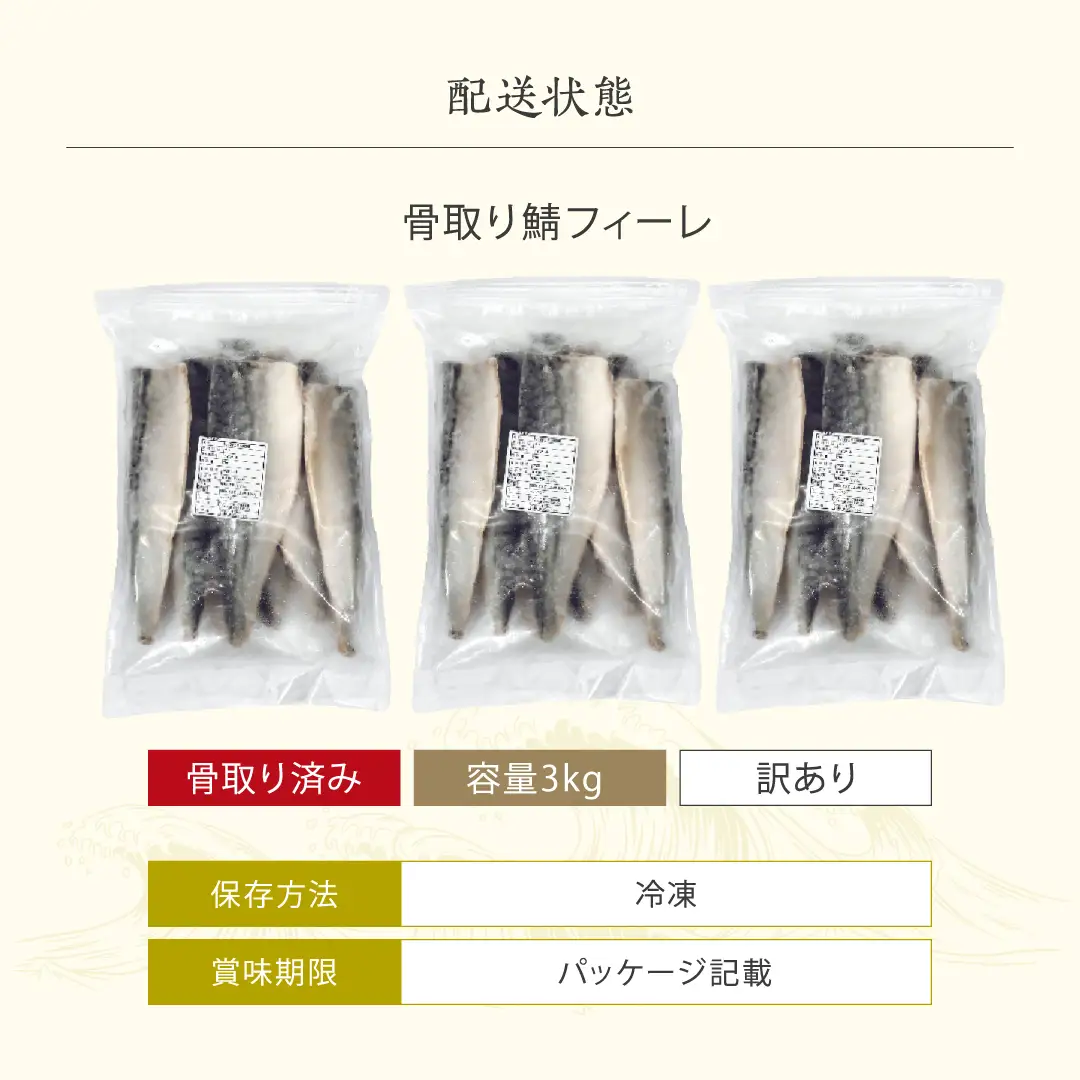 訳あり 骨取り サバ 切り身 (無塩) 3kg ＜定期便3ヶ月＞ [001-t3-c322_(20)] 