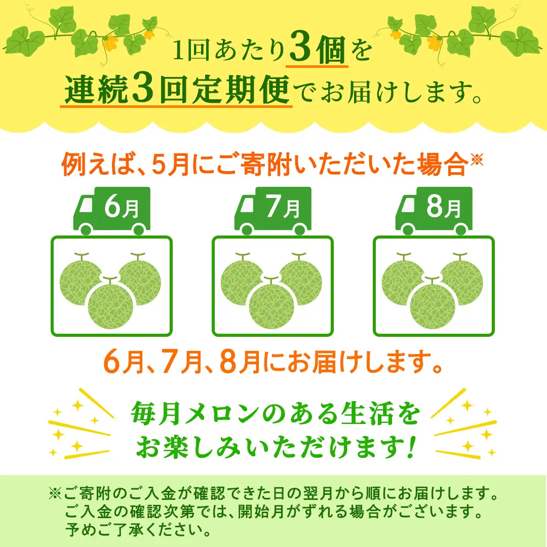 【定期便】 アールスメロン 3玉 × 3か月連続