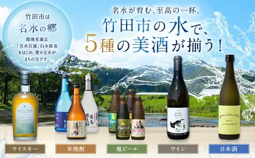 【 数量限定 】 竹田プレミアム銘酒 定期便 （ ウイスキー ・ ワイン ・ 焼酎 ・ ビール ・ 日本酒 ／ 全5回 ）